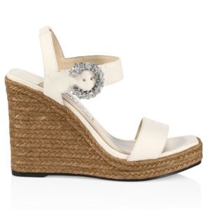 Mirabelle Crystal-Embellished Leather Espadrille Wedge Sandals in White